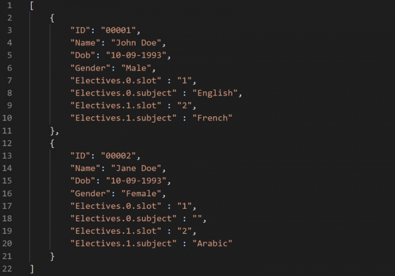 parse json to csv