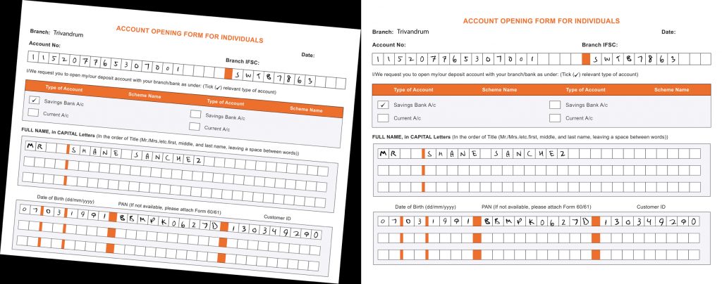 Skew is corrected before handwriting extraction from KYC forms