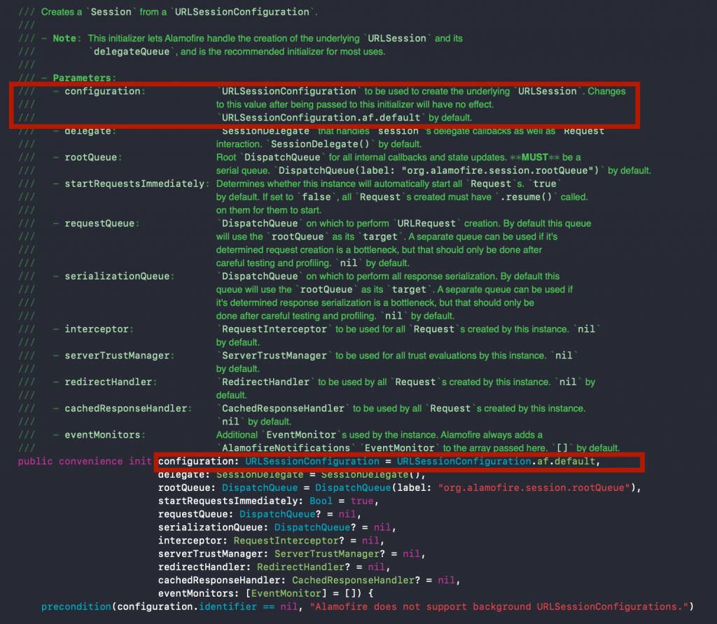 Alamofire Configuration Parameters