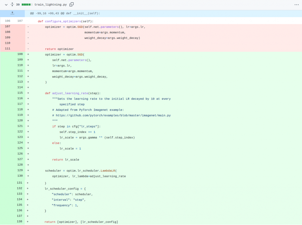 Migrating from PyTorch to PyTorch Lightning: adding the learning rate scheduler.