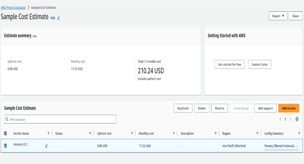 AWS pricing calculator