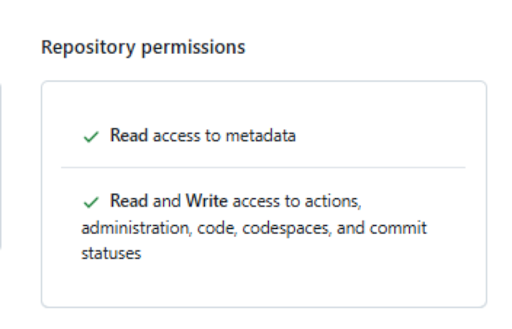 Screenshot of GitHub settings for configuring a personal access token.